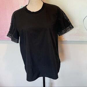 Vince Black Cotton Crochet Trim Short Sleeve Top Size Small.